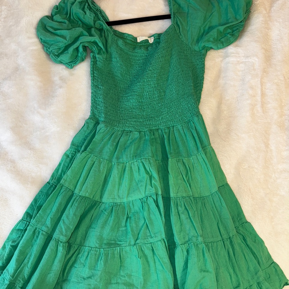 Green Puff Sleeve Dress